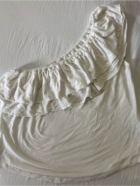 Ralph Lauren White One Shoulder Ruffle Top